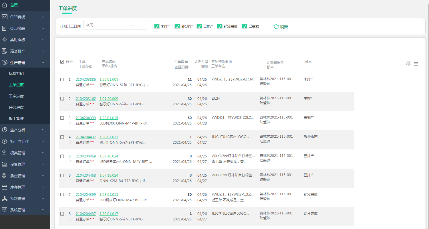 生產管理-工單進度 生產管理-工單進度